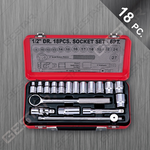 1/2" Juego de Dr. Dado 6 Pt. Métrico 18 Pc.