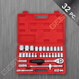 1/2" Dr. Juego de Dado 6Pt. Y 12Pt. 32 Pc. (Cabeza Pera)