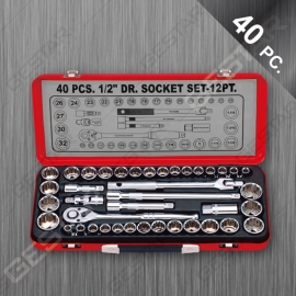 1/2" Dr. Juego de Dado 12Pt. SAE y Mérico 40 Pc. (Cabeza Pera)