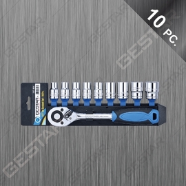 1/2" Dr. Juego de Dado 6 Pt. Métrico 10 Pc. y Ratchet